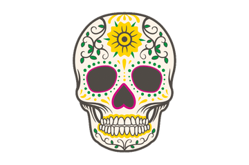 Totenkopf mit Blumen und Bemalung